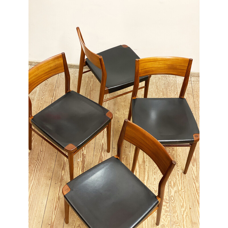 Ensemble de 4 chaises de salle à manger vintage en teck par Georg Leowald pour Wilkhahn Allemagne 1950s