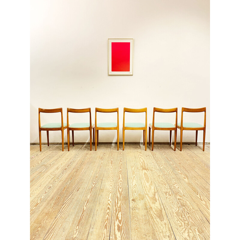 Ensemble de 6 chaises de salle à manger vintage en bois de cerisier par Lübke Allemagne 1960