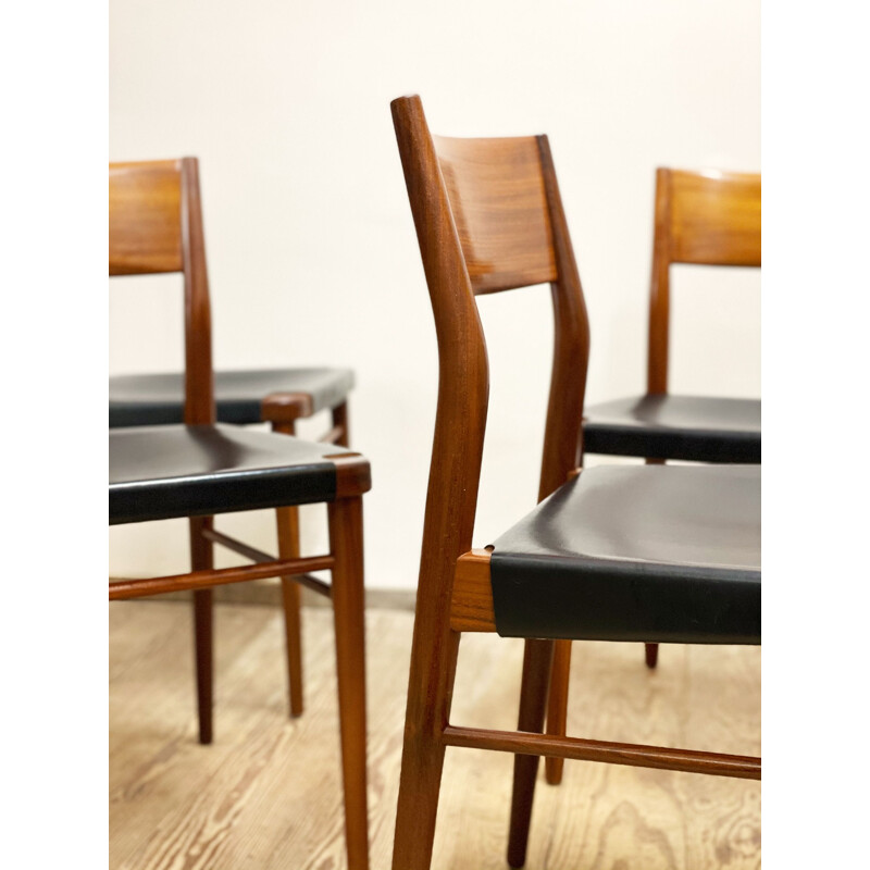 Ensemble de 4 chaises de salle à manger vintage en teck par Georg Leowald pour Wilkhahn Allemagne 1950s