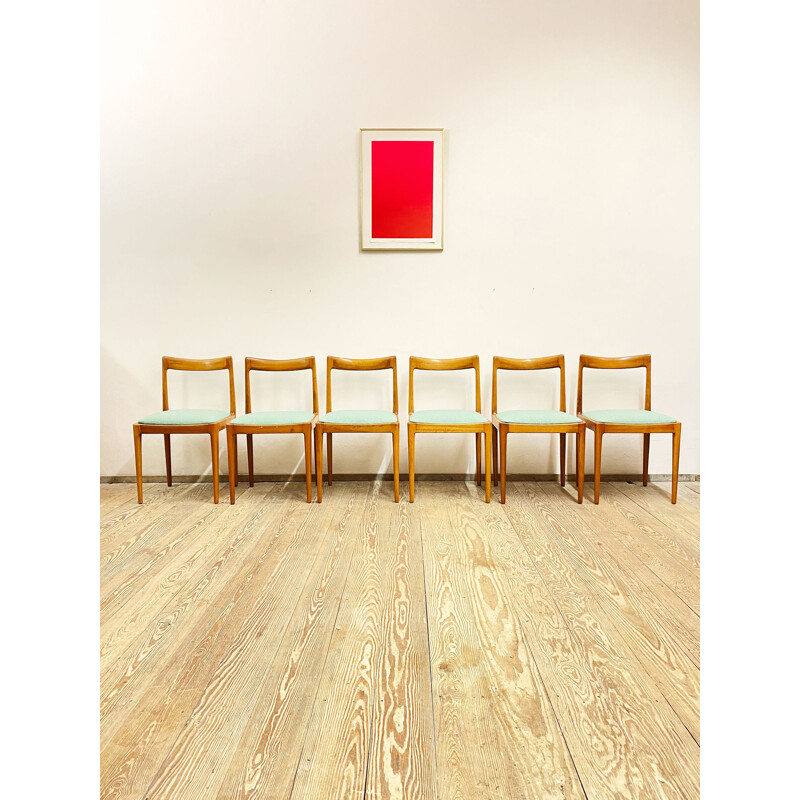 Ensemble de 6 chaises de salle à manger vintage en bois de cerisier par Lübke Allemagne 1960