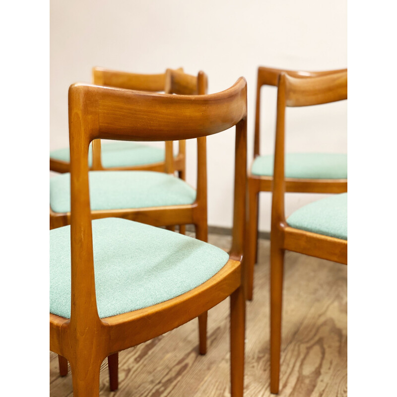 Ensemble de 6 chaises de salle à manger vintage en bois de cerisier par Lübke Allemagne 1960