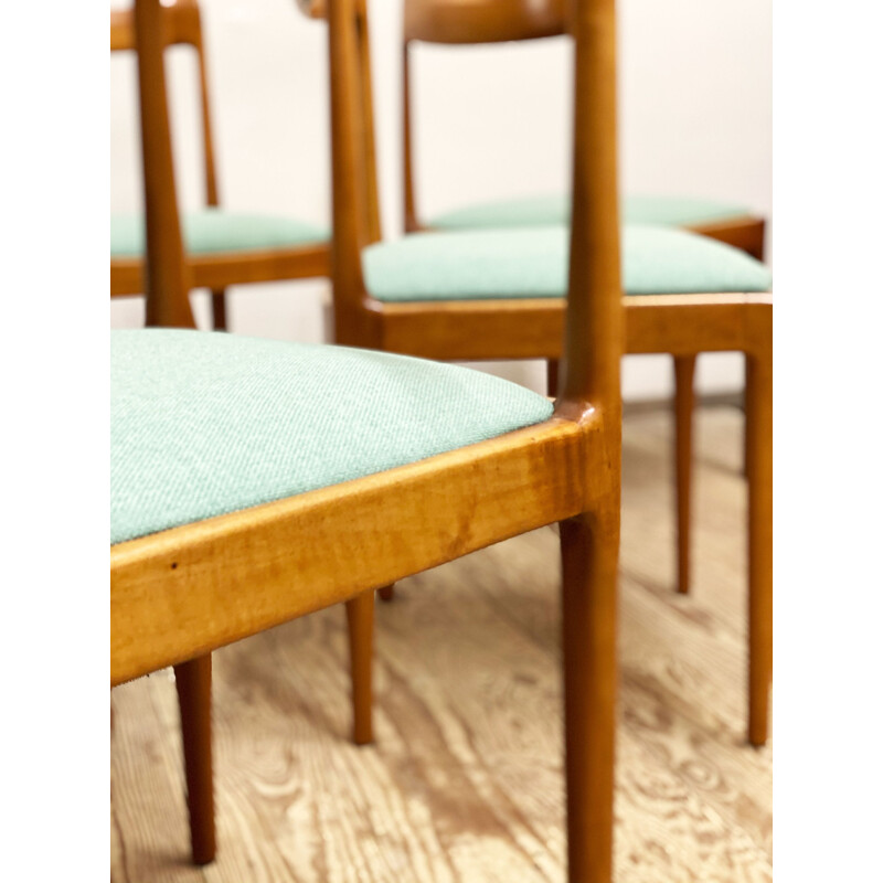 Ensemble de 6 chaises de salle à manger vintage en bois de cerisier par Lübke Allemagne 1960