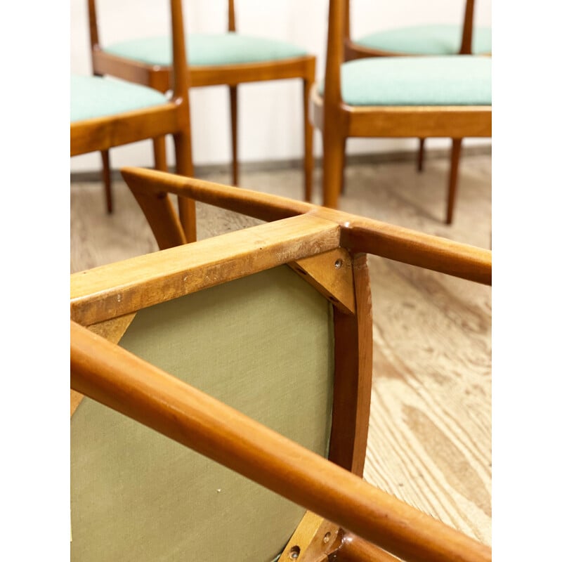 Ensemble de 6 chaises de salle à manger vintage en bois de cerisier par Lübke Allemagne 1960