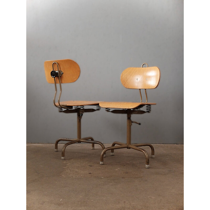 Set of 2 height-adjustable industrial chairs - 1970s