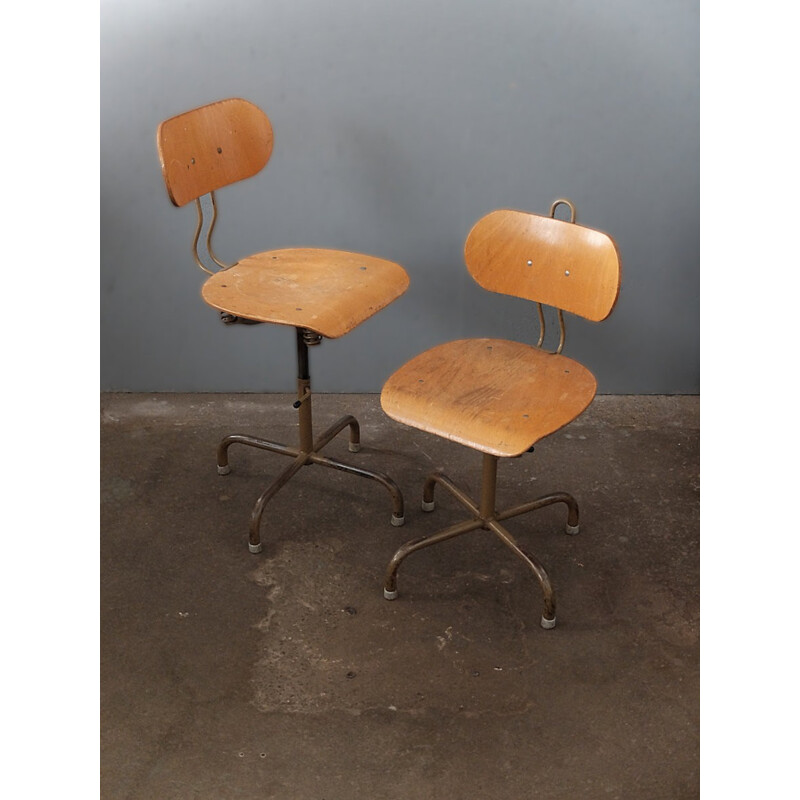 Set of 2 height-adjustable industrial chairs - 1970s