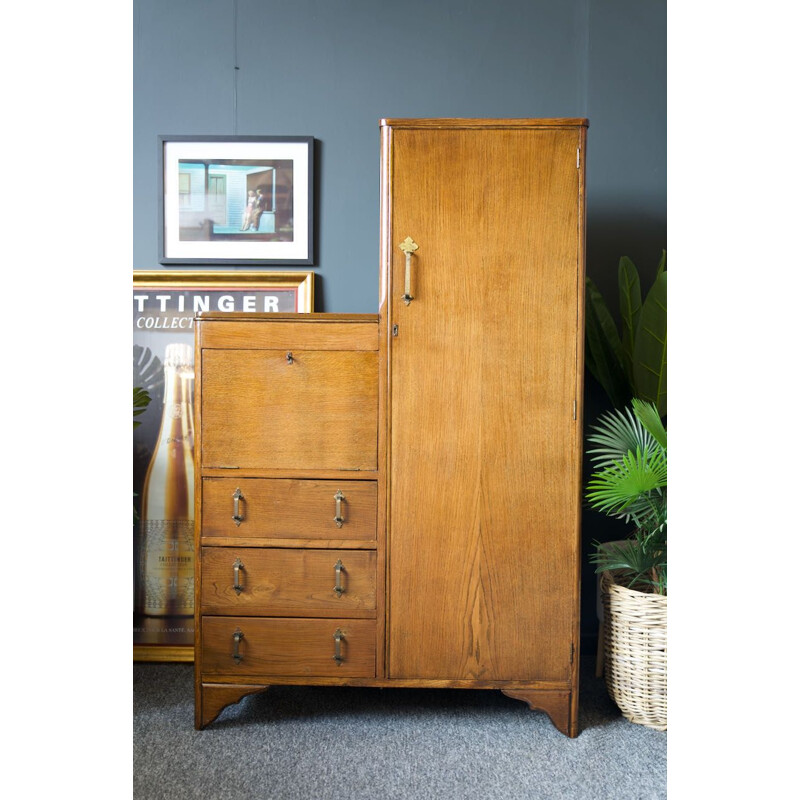 Vintage solid oak wardrobe, Edwardian 1930