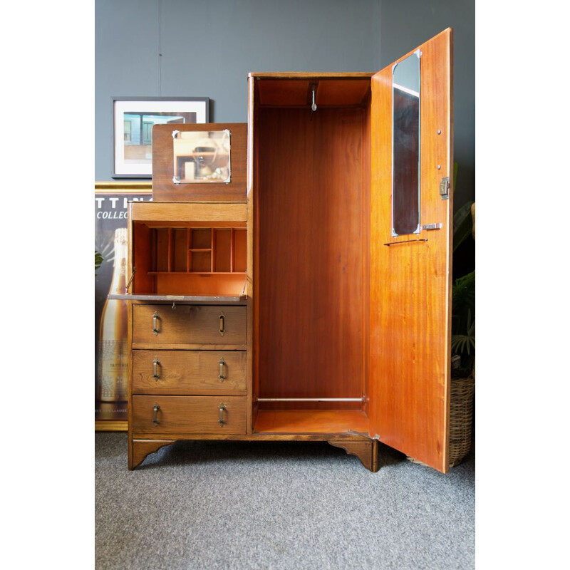 Vintage solid oak wardrobe, Edwardian 1930