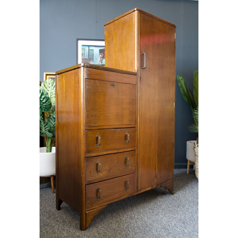 Vintage solid oak wardrobe, Edwardian 1930