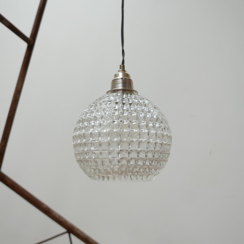 Vintage glass ball pendant lamp, Holland 1990