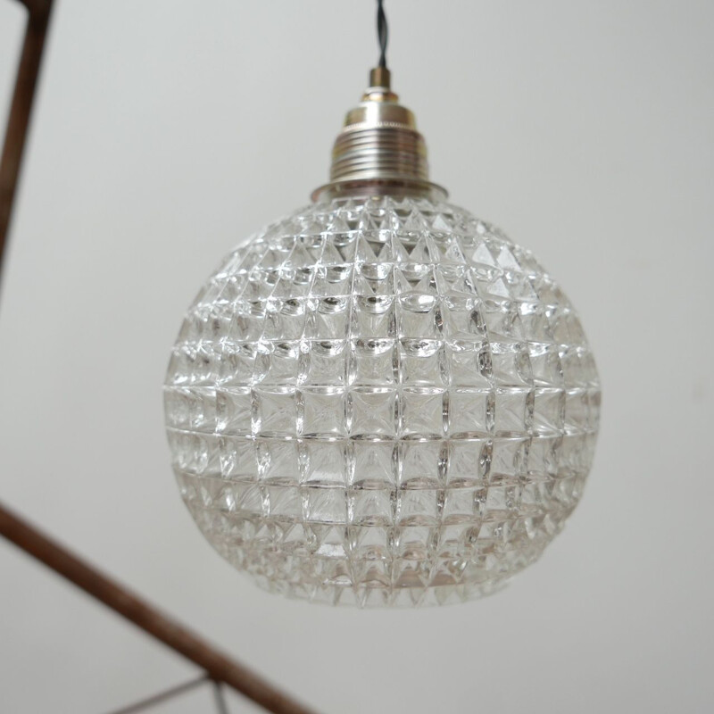 Vintage glass ball pendant lamp, Holland 1990