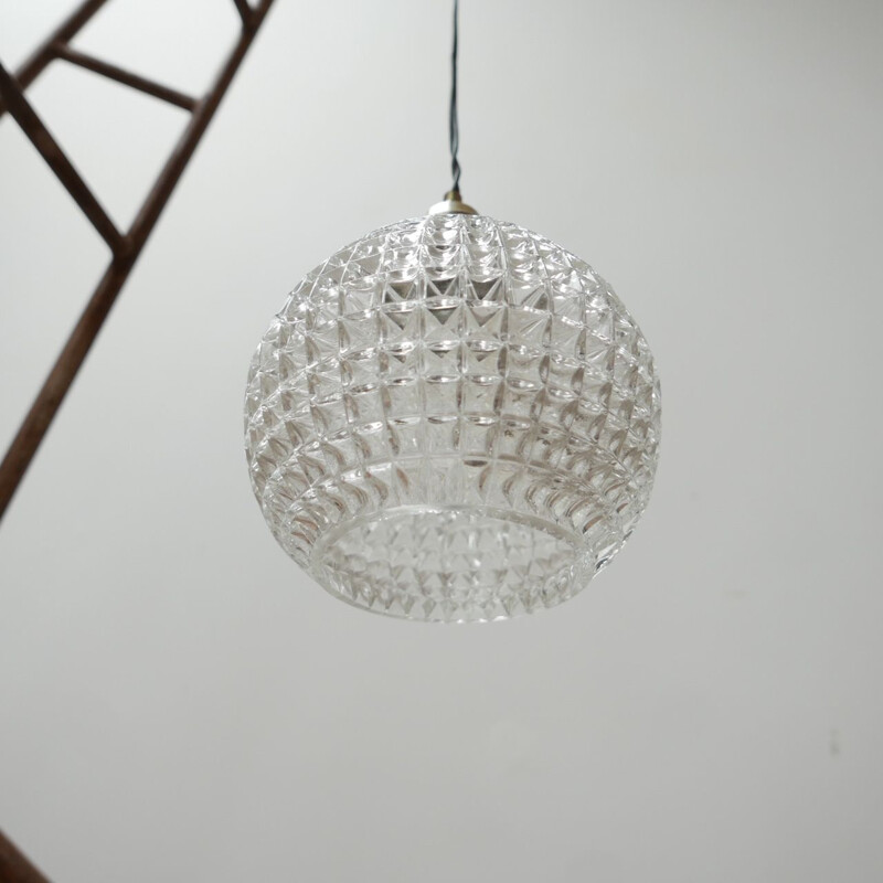 Vintage glass ball pendant lamp, Holland 1990