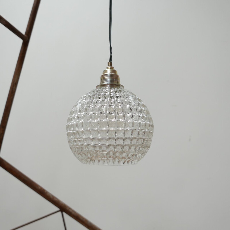 Vintage glass ball pendant lamp, Holland 1990