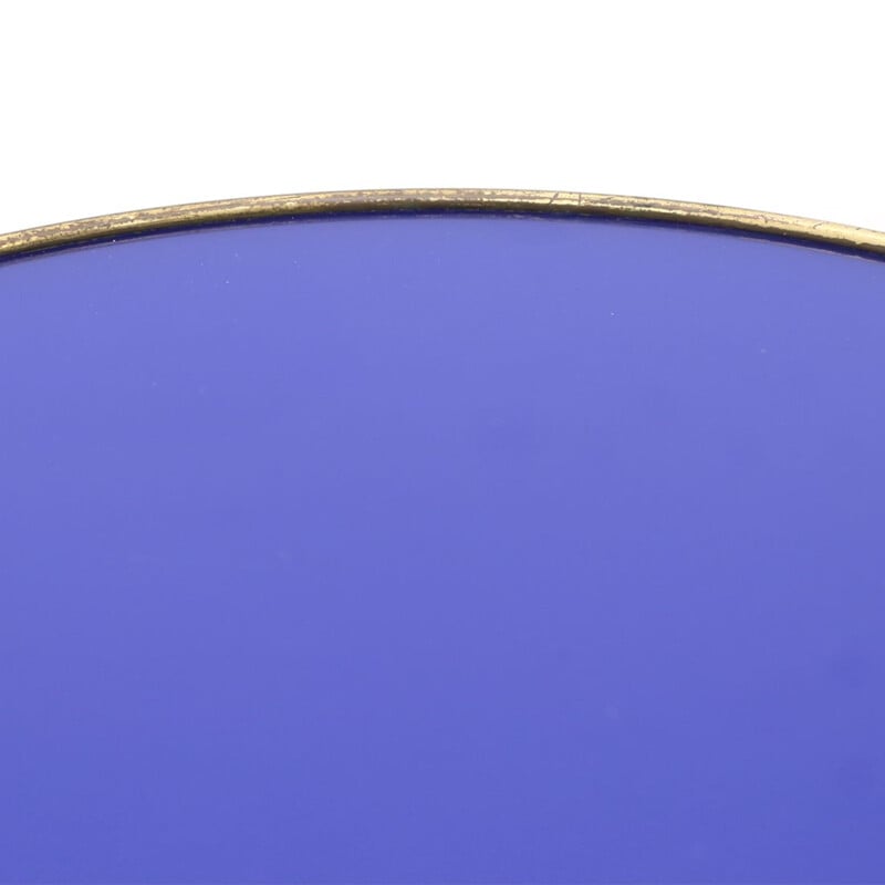 Table basse vintage avec plateau en verre bleu et laiton, Italie 1980