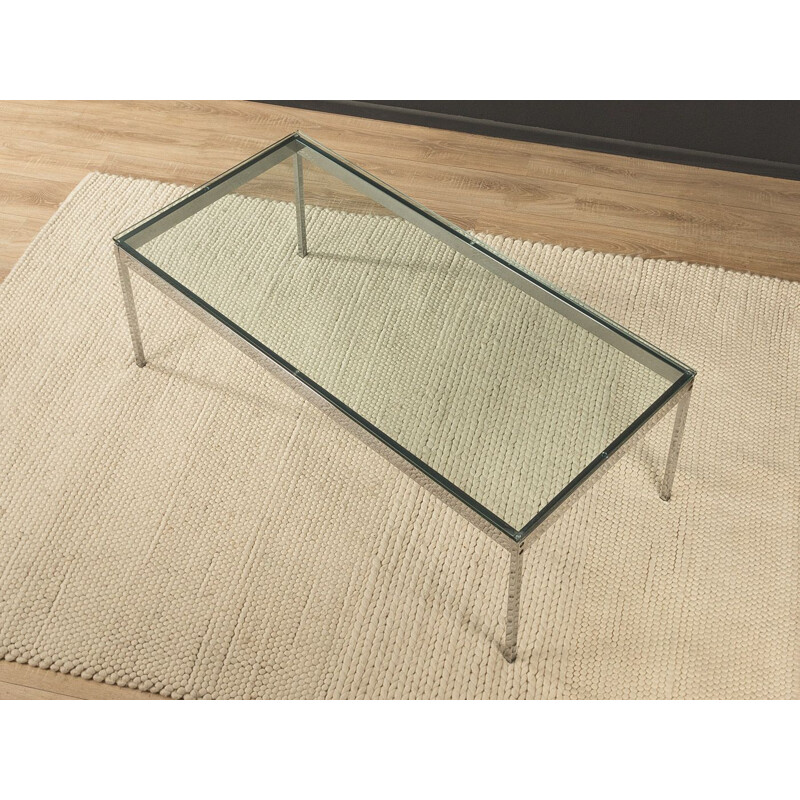 Vintage stainless steel coffee table with glass top, Germany 1970