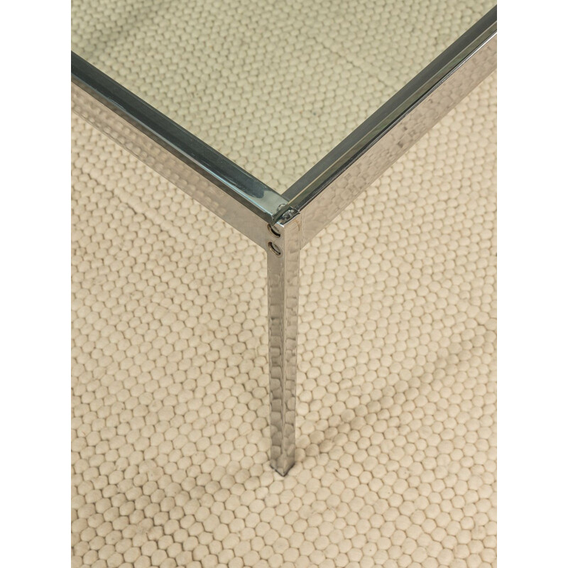 Vintage stainless steel coffee table with glass top, Germany 1970