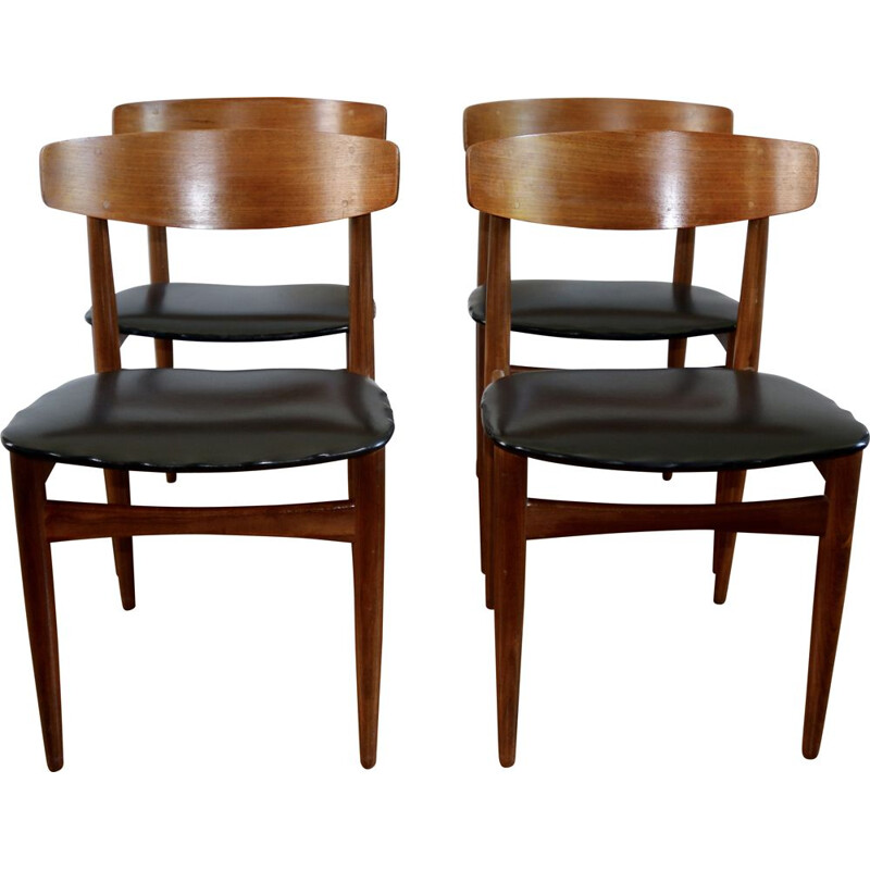 Série de 4 chaises scandinaves vintage en teck de H.W. Klein 1960