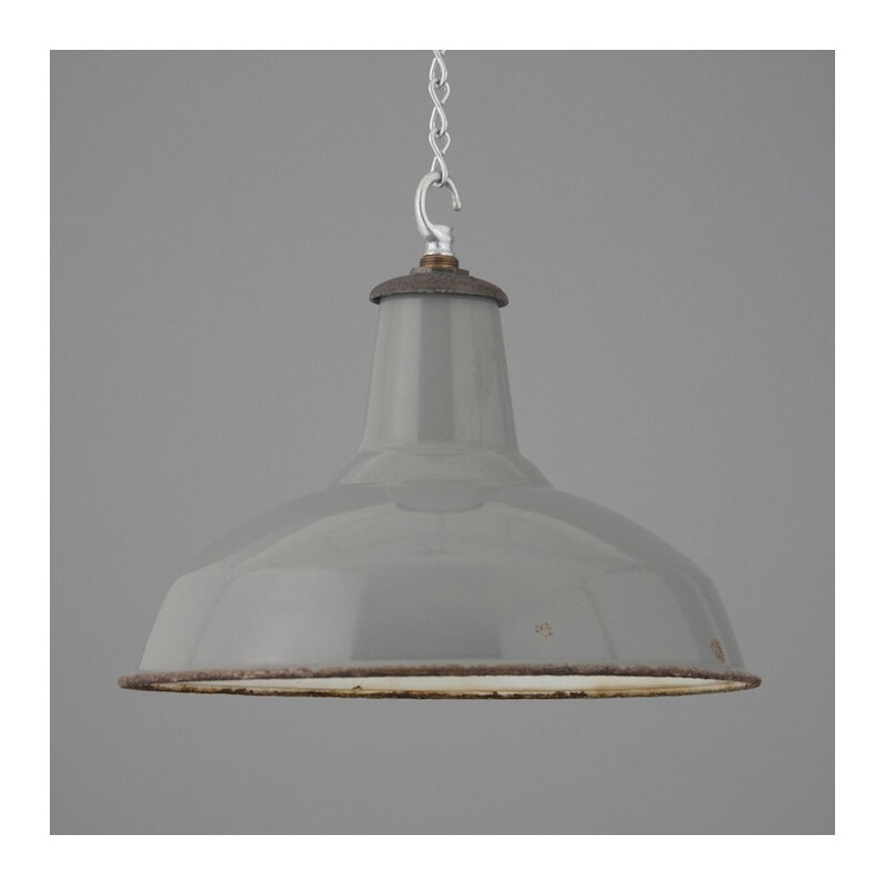 Benjamin industrial grey hanging lamp in steel - 1950s