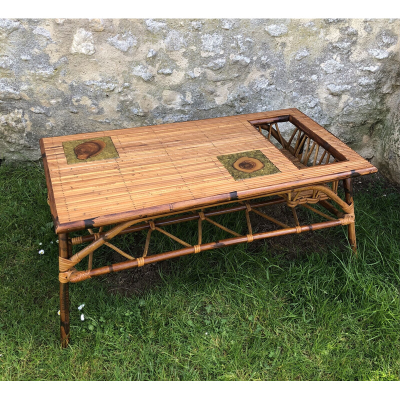 Vintage bamboo coffee table, France 1970