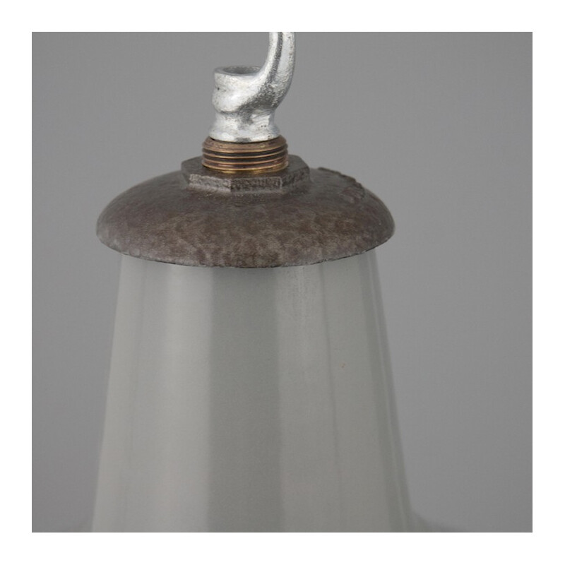 Benjamin industrial grey hanging lamp in steel - 1950s