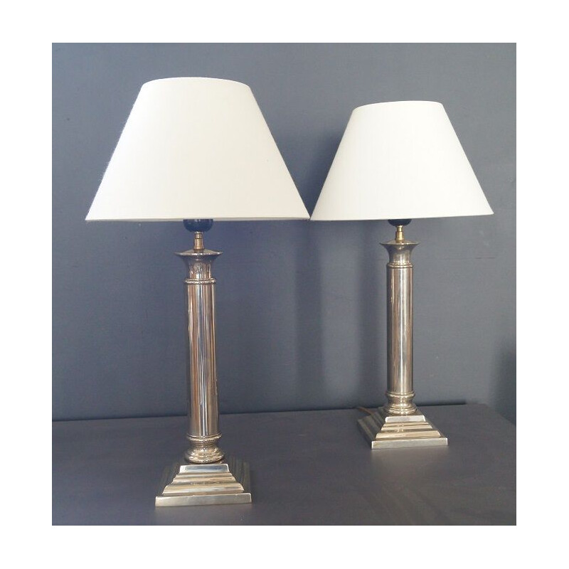 Pair of vintage metal baluster lamps, 1970