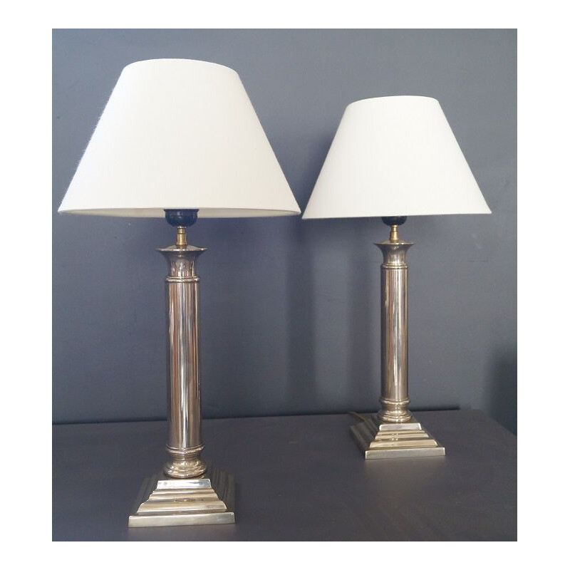 Pair of vintage metal baluster lamps, 1970