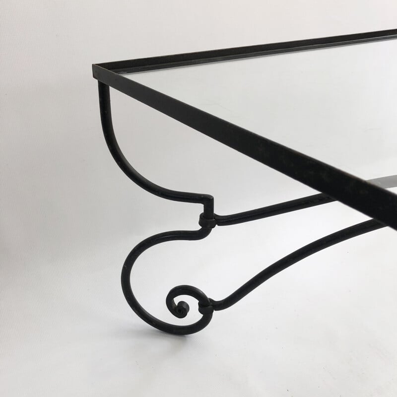 Mid century forged iron & glass square coffee table art nouveau outdoor 1940s