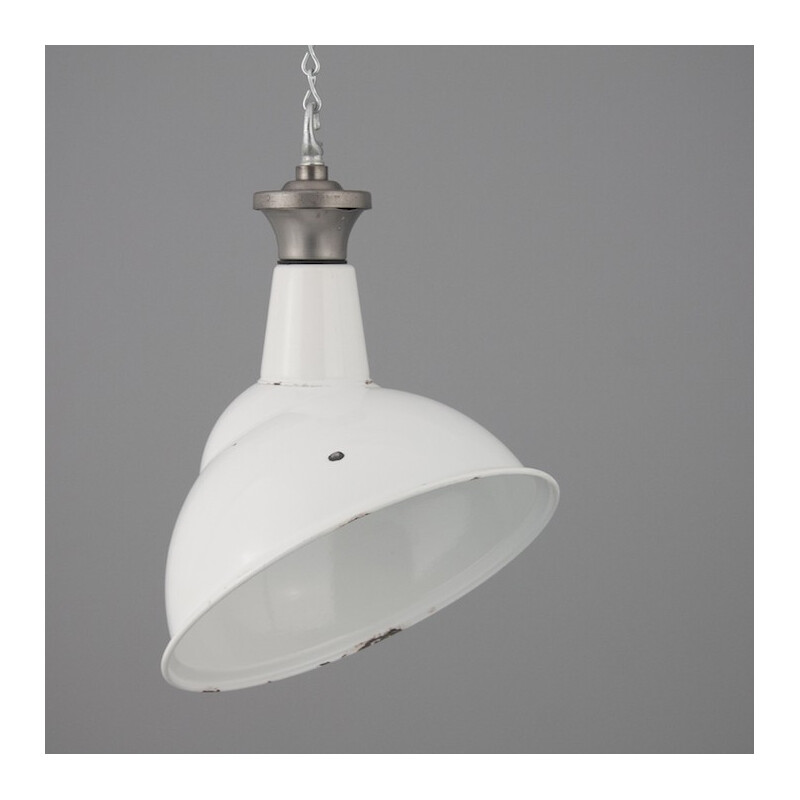 Benjamin industrial white hanging lamp in steel - 1950s