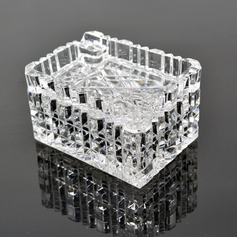 Vintage crystal ashtray with cigarette case by Julia Glassworks, Poland 1980