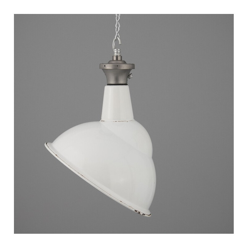 Benjamin industrial white hanging lamp in steel - 1950s