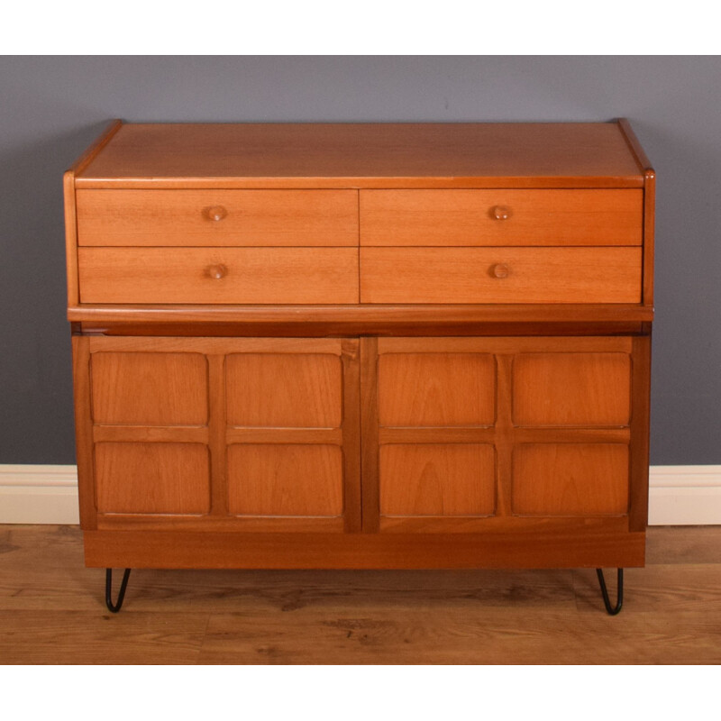 Vintage teak squares sideboard cabinet on hairpin legs by Nathan