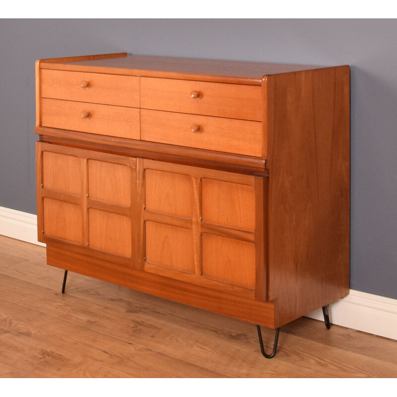 Vintage teak squares sideboard cabinet on hairpin legs by Nathan