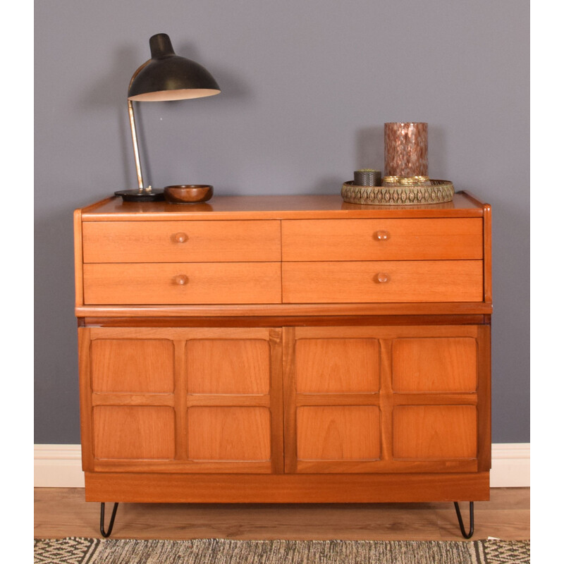 Vintage teak squares sideboard cabinet on hairpin legs by Nathan