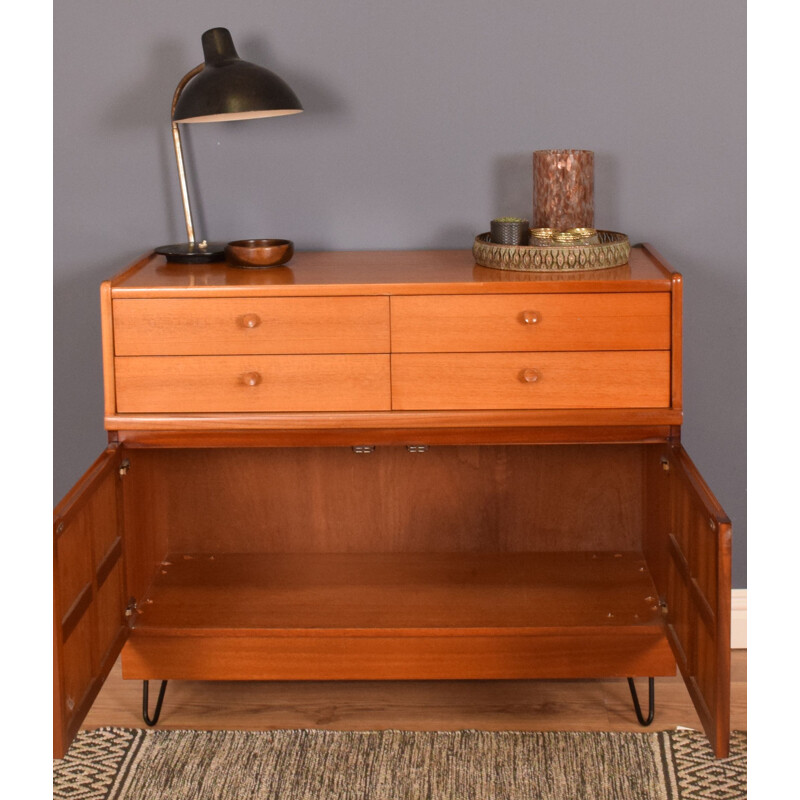 Vintage teak squares sideboard cabinet on hairpin legs by Nathan