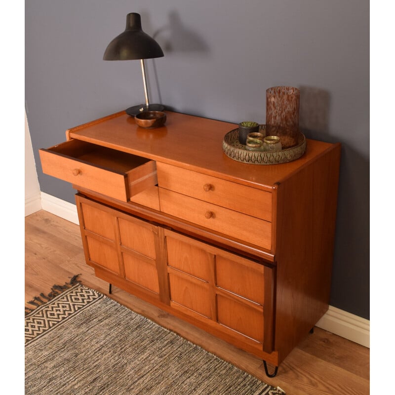 Vintage teak squares sideboard cabinet on hairpin legs by Nathan