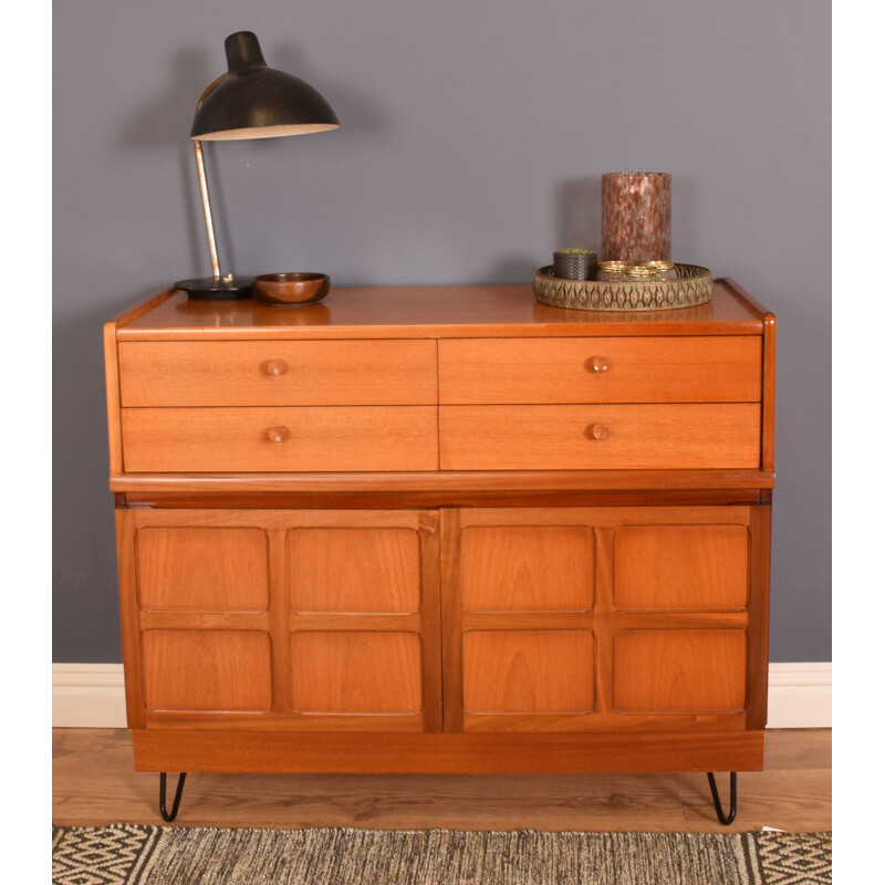 Vintage teak squares sideboard cabinet on hairpin legs by Nathan