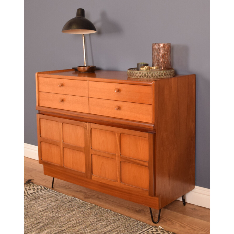 Vintage teak squares sideboard cabinet on hairpin legs by Nathan