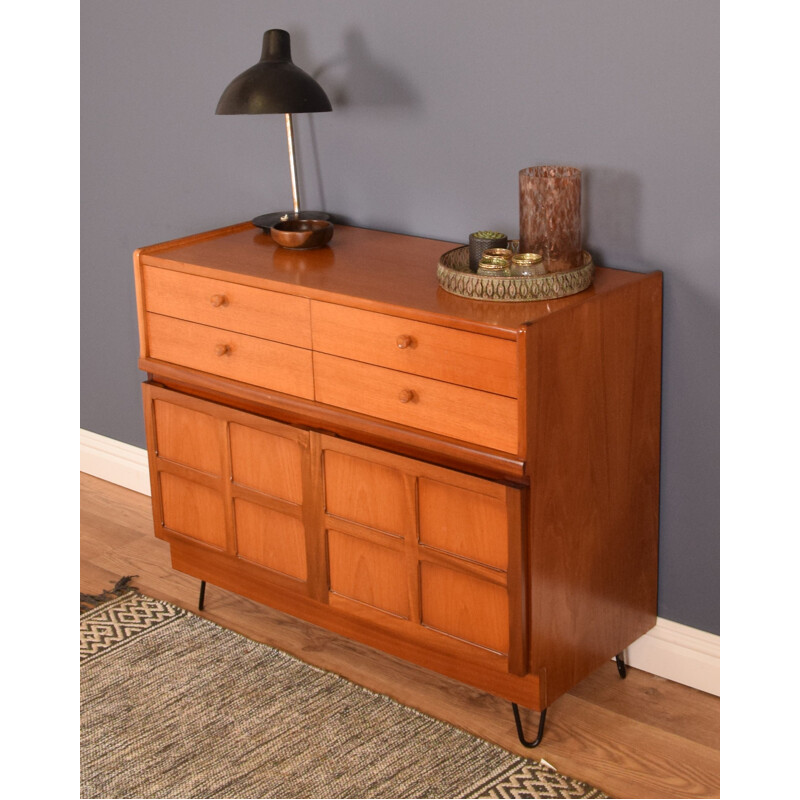 Vintage teak squares sideboard cabinet on hairpin legs by Nathan