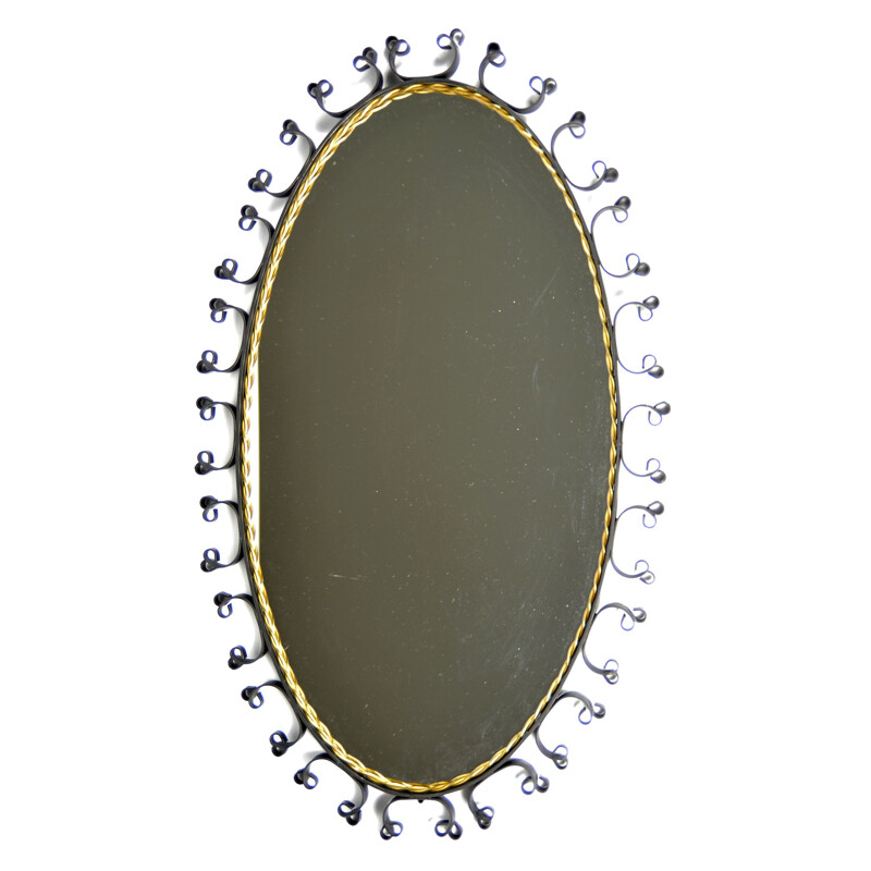Mid century elliptical mirror made of metalwork, Germany 1960s