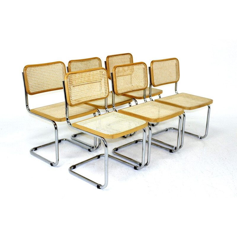 Set de 6 chaises vintage structure tubulaire en acier chromé, Italie 1970