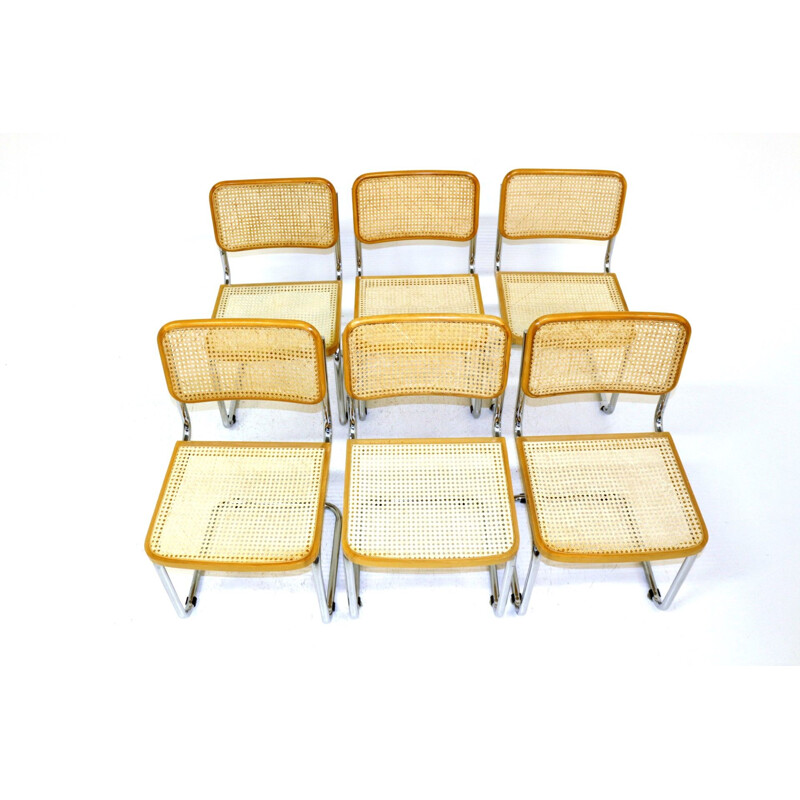 Set of 6 vintage chairs, chromed steel tubular structure, Italy 1970s