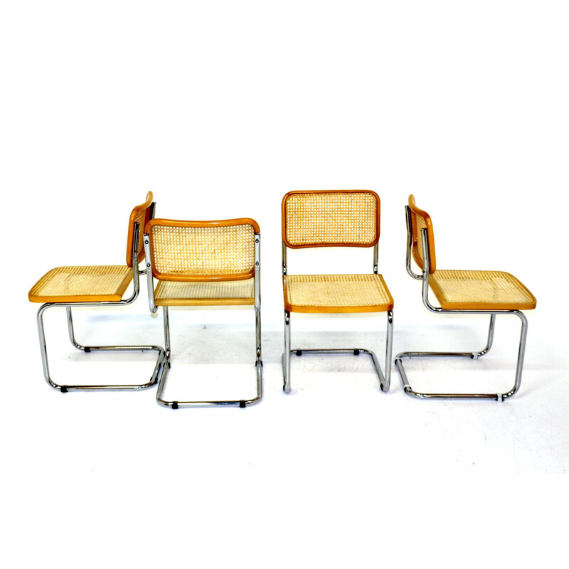 Set of 6 vintage chairs, chromed steel tubular structure, Italy 1970s