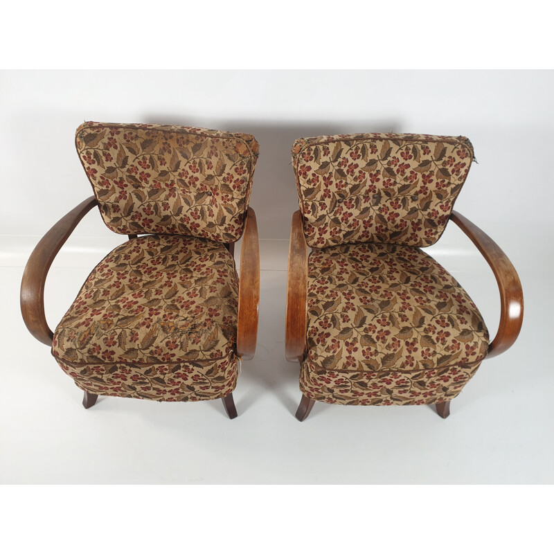 Pair of 2 vintages armchairs H-237 by Jindřich Halabala, 1950s