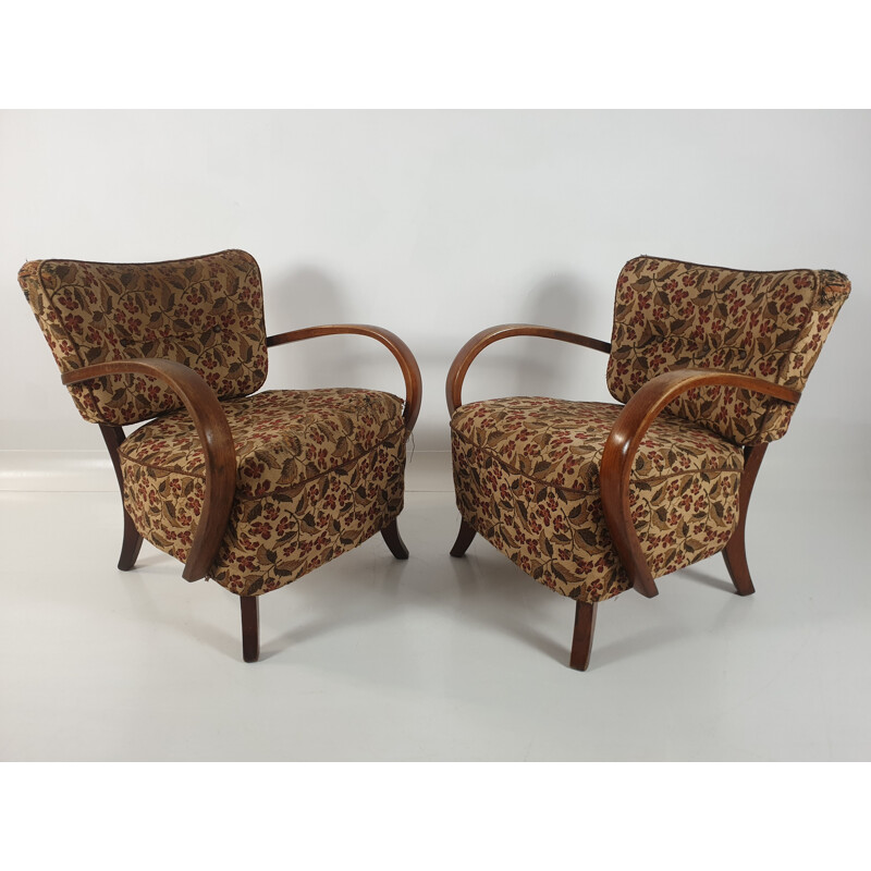Paire de 2 fauteuils vintage H-237 de Jindřich Halabala, 1950