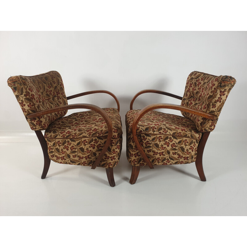 Pair of 2 vintages armchairs H-237 by Jindřich Halabala, 1950s