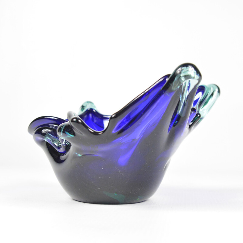 Vintage cobalt glass ashtray Murano, Italy 1970s