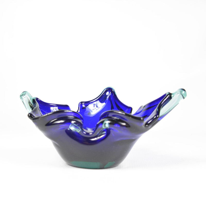 Vintage cobalt glass ashtray Murano, Italy 1970s