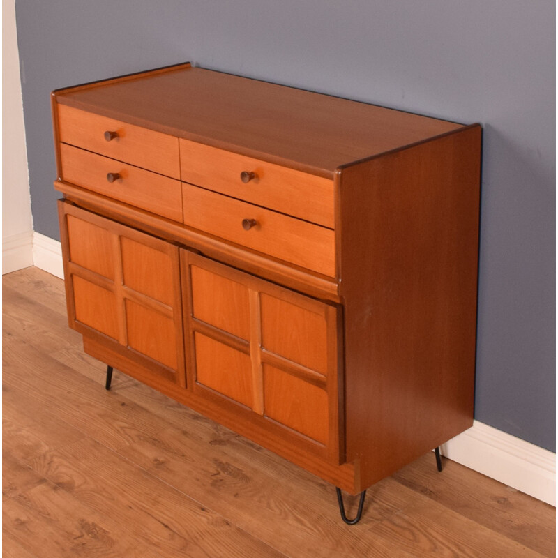 Mid century teak  squares sideboard cabinet on hairpin legs by Nathan, 1960s