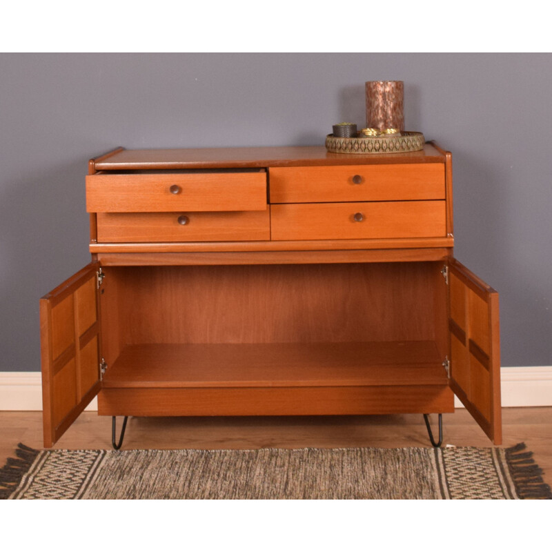 Mid century teak  squares sideboard cabinet on hairpin legs by Nathan, 1960s