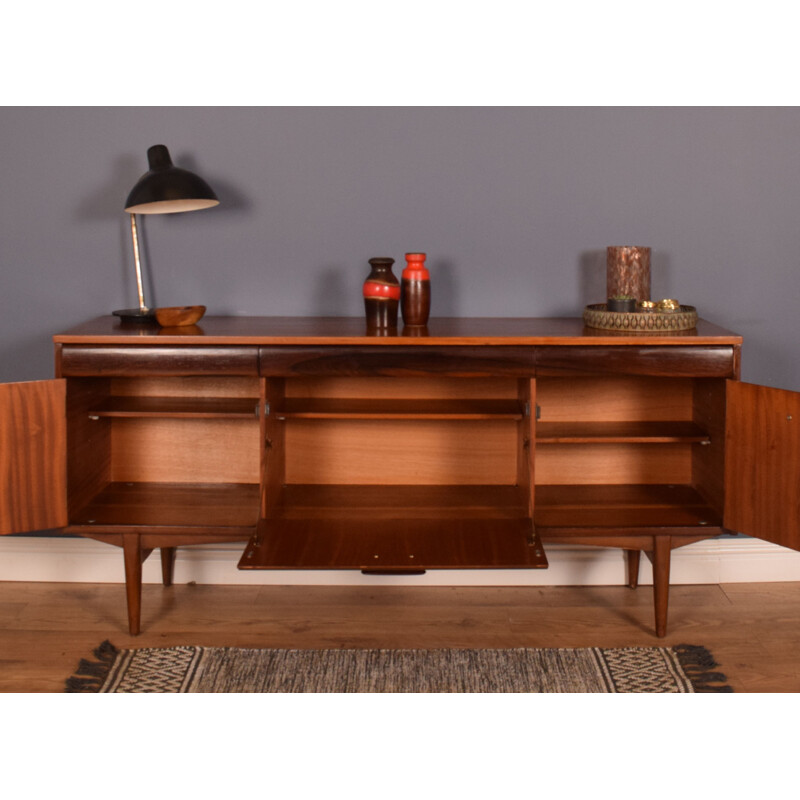 Vintage long sideboard in afromosia and rosewood EON by Elliots of Newbury for RHF, 1960s