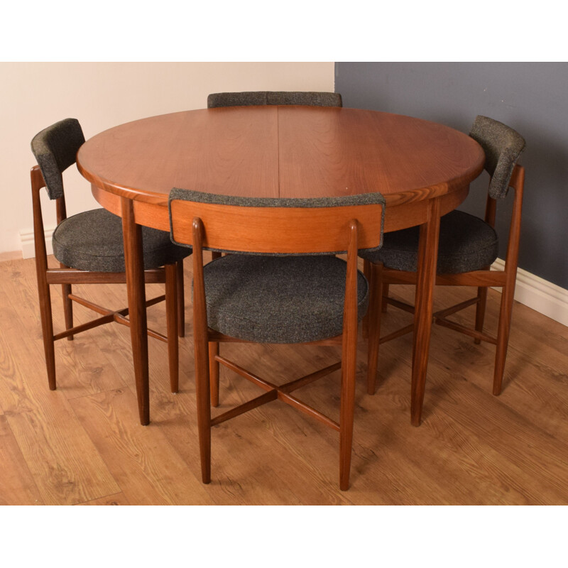 Set of vintage round teak fresco table and 4 chairs by Victor Wilkins for G Plan, 1960s